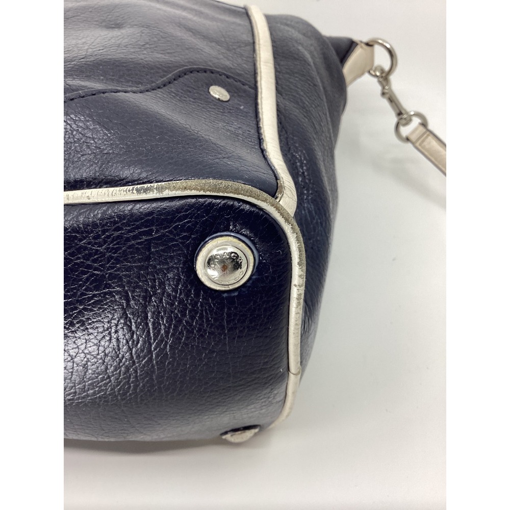 Coach Navy Blue Pebbled Leather Satchel Crossbody Bag White Trim Silver FLAWS - Picture 8 of 11